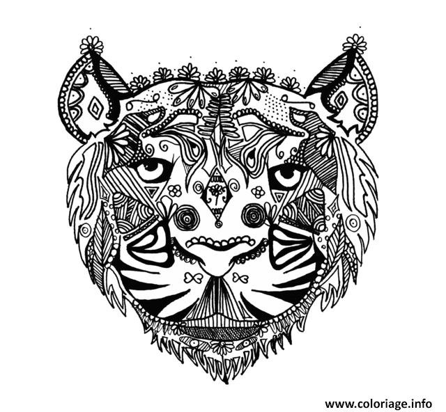 Dessin adulte tigre zentangle par Alice  Coloriage Gratuit à Imprimer